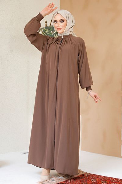 Neva Style Zippered Dark Mink Hijab Ferace 45293Kv