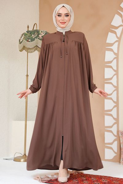 Neva Style Καφέ Φεράκι με Φερμουάρ Hijab - 45290KH