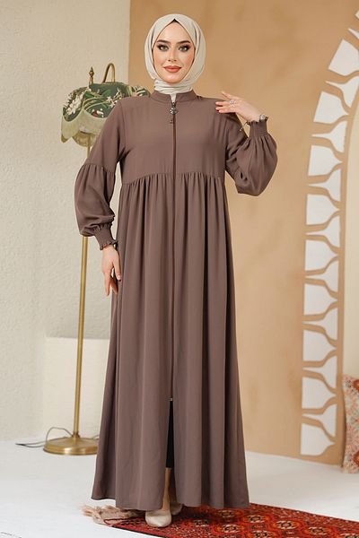 Neva Style Zippered Dark Mink Hijab Ferace 45286Kv