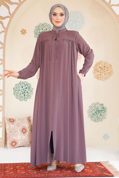 Neva Style Dusty Rose Zippered Hijab Ferace - 45290Gk