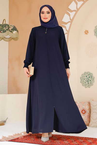 Neva Style Μπλε ναυτικό φερμουάρ Hijab Ferace - 45287L