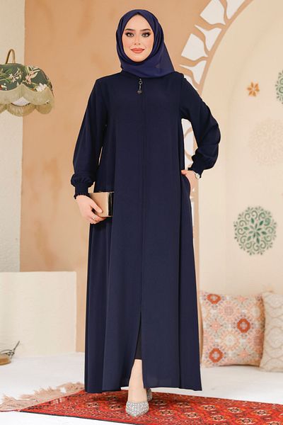 Neva Style Μπλε ναυτικό φερμουάρ Hijab Ferace - 45287L