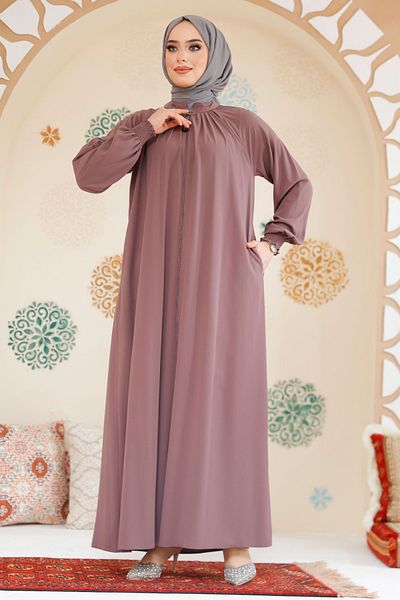 Neva Style Dusty Rose Zippered Hijab Ferace - 45293Gk
