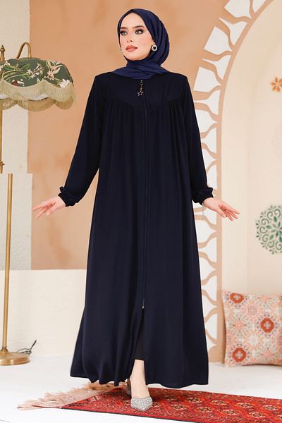 Neva Style Zippered Navy Blue Hijab Ferace 45285L