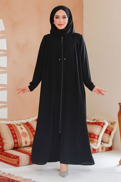 Neva Style Hijab negru cu fermoar Ferace 45290S