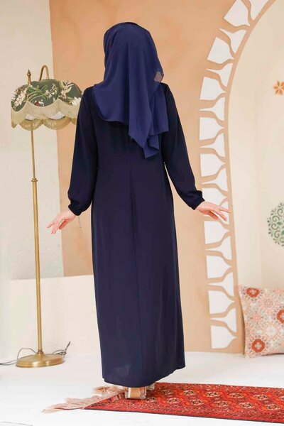Neva Style Pile Detailed Navy Blue Hijab Ferace 45289L
