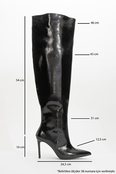 LuviShoes CLEJA fekete lakkbőr női vékony sarkú, térd feletti női csizma