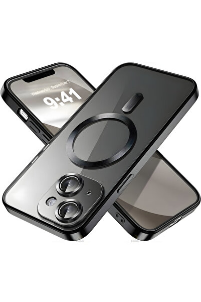 Fibaks İphone 14 Plus Uyumlu Kılıf Kamera Lens Korumalı Magsafe Şarj Kilifi Ş...