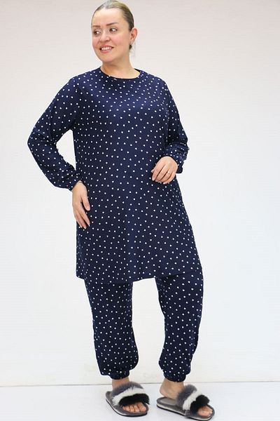 Eslina 47810 Large Size Sleeves Elastic Micro Suede Pajamas Set - Navy Blue