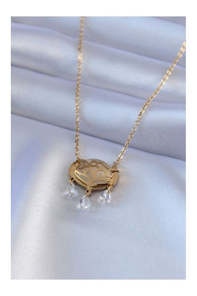 Store 316L Steel Gold Color Lotus Model Zircon Stone Women's Necklace