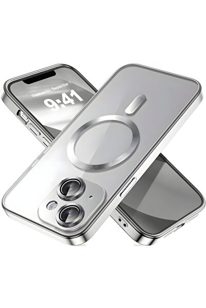 Fibaks İphone 14 Plus Uyumlu Kılıf Kamera Lens Korumalı Magsafe Şarj Kilifi Şeffaf Renkli Yumuşak Kapak