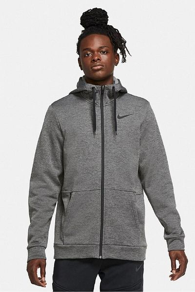 Nike Унисекс термо суитшърт с цип и качулка Dri Fit Therma, сив