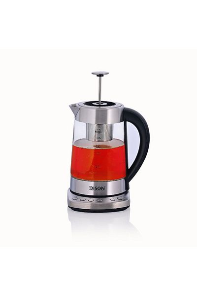 Edison kettle and tea maker set, steel, glass, with control base, 1.7 litres, 2400 watts - black