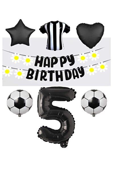 BEST PARTİ DOĞUM GÜNÜ PARTİ SÜSLERİ مروحة باللونين الأبيض والأسود - مجموعة بالونات فويل وبانر إيفا (العمر 5)