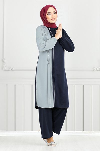 ModaMerve Μέγεθος M Rib Λεπτομερής Σετ Hijab - Navy