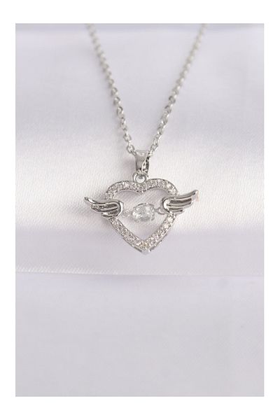 Clariss 316L Steel Chain Silver Color Zircon Stone Winged Heart Necklace