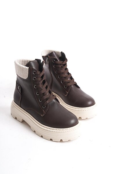 CZ London Kadın Kısa Postal Bot Tırtık Kalın Taban Günlük Yuvarlak Burun Bot