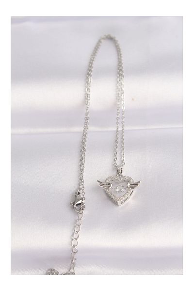 Clariss 316L Steel Chain Silver Color Zircon Stone Winged Heart Necklace