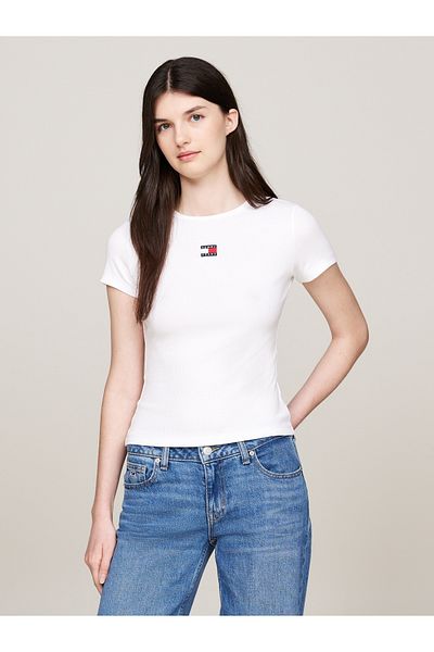Tommy Hilfiger White Round Neck Short Sleeve Textured T-shirts