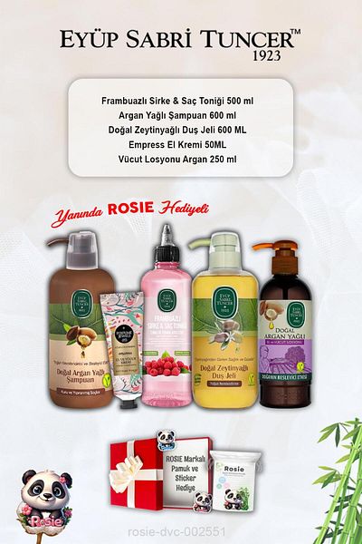 Eyüp Sabri Tuncer Empress Cream and Tonic Raspberry - Argan Shampoo, Lotion, Olive Oil Shower Gel and Rosie