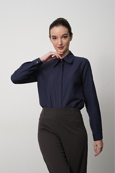 PERA MODA قميص مكتب نسائي أبيض من القطن بقصة ضيقة