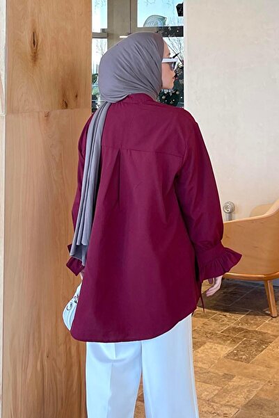 lamelif Claret Red Flores Tunic - Ruffled