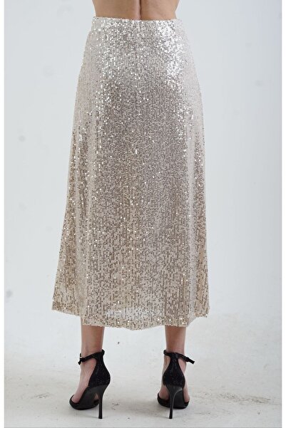 Zelish My Sister Fusta A-Lungime Midi cu paiete bej