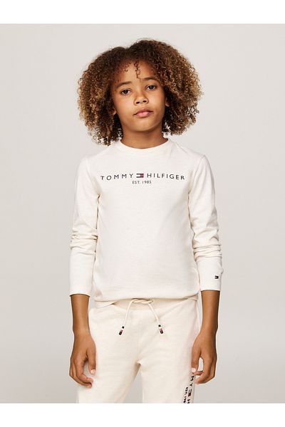 Tommy Hilfiger تي شيرت رمادي مطبوع بأكمام طويلة ورقبة دائرية