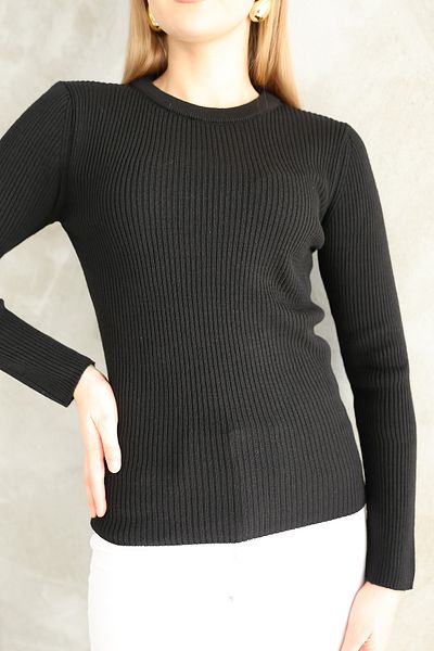VEGENZE Pulover de damă cu snur negru cu gât crew