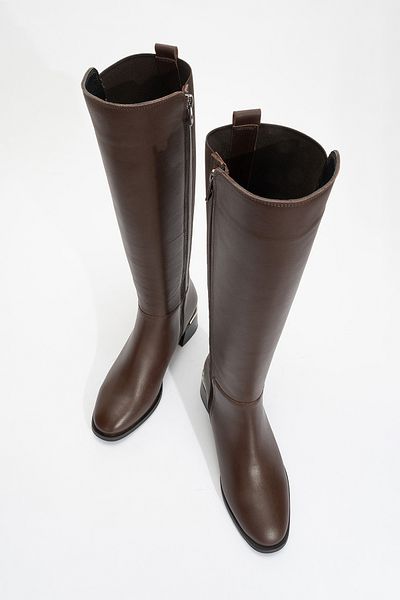 LuviShoes ROCHOS Brown Skin Stretch Λεπτομερείς γυναικείες μπότες από γνήσιο δέρμα