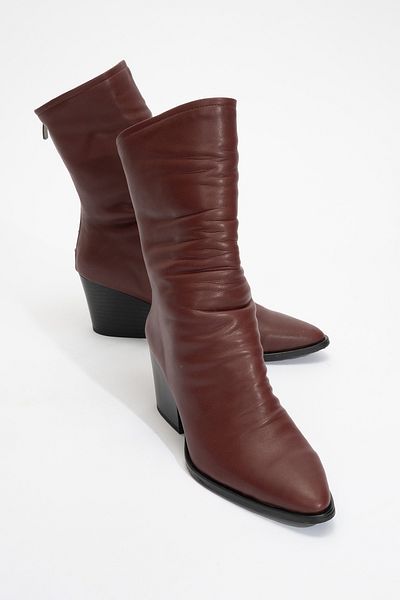 LuviShoes LAVAL Burgunderfarbene Damenstiefel mit dickem Absatz und Reißverschluss hinten