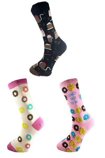 SİHİRLİ AYAKLAR 3 Pairs Men's Food Pattern Socks Colorful Socks Gift Cotton Washed Socks