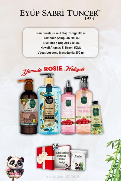 Eyüp Sabri Tuncer Blue Moon Raspberry Shower Gel - Pineapple Cream, Macadamia Lotion and Rosie Shampoo and Tonic