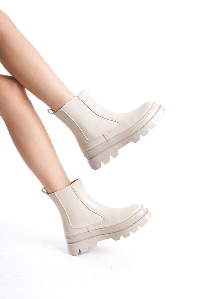 CZ London Kadın Siyah Yanı Lastikli Kalın Tırtık Taban Günlük Kısa Bot;