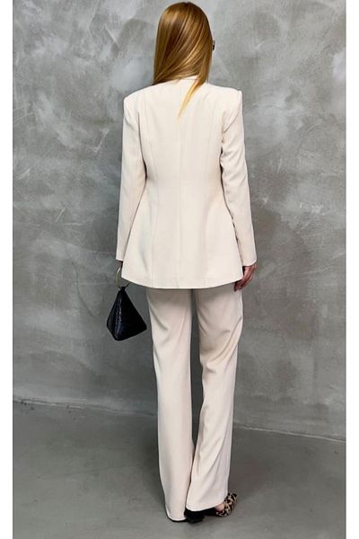 pembekurdelem Satin Women's Shawl Collar Jacket and Pants Set - Stone