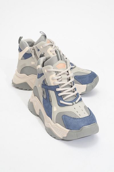 LuviShoes LOWEL Cizme sport pentru femei cu fermoar și șireturi, albastru gri