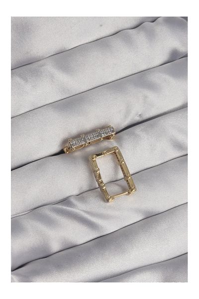 Clariss Brass Gold Color Zircon Stone Rectangular Model Seranay Earrings