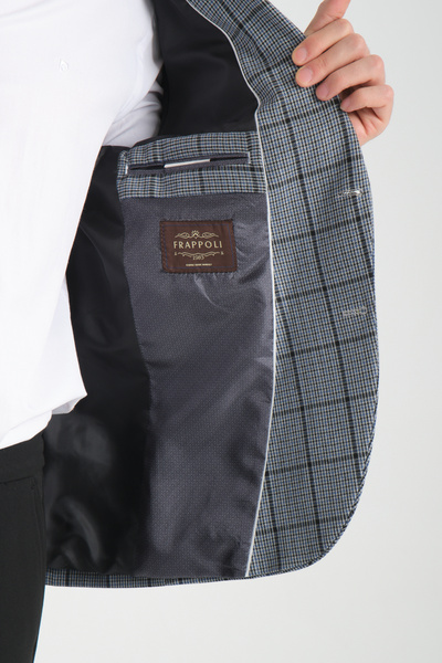 Frappoli Pakito Чоловічий чорний картатий блейзер зі струнким кроєм та монокомір