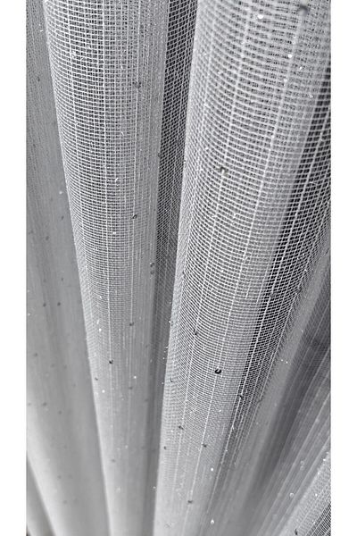 Yuka 1/3 Close Pleat Nonscrinkle Linen Curtain - Pearl Sequin, Vertical Stripes Tulle, Leaded Skirt