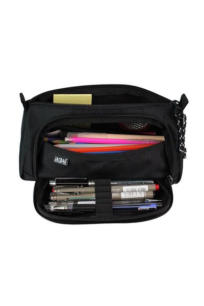 Jacbag Prime XL Μαύρη τσάντα στυλό - με λαστιχένιο σελιδοδείκτη, δύο θήκες