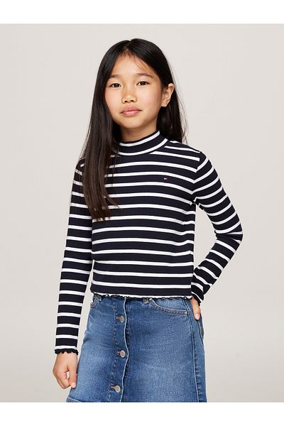 Tommy Hilfiger Tommy Hilfiger White & Blue Mock Neck Full Sleeve Striped Shirts