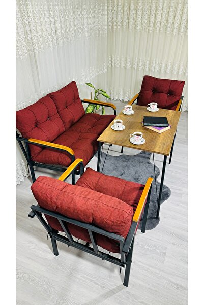 Madame Home Kadife Balkon, Bahçe,Teras,Cafe - Salon - Metal Kanepe Koltuk Takımı - 2+1+1 + Masa
