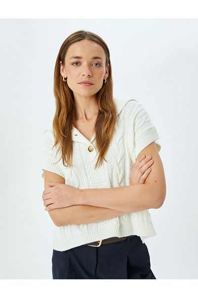 Koton Buttoned Fisherman's Taka Hair Knit Sweater