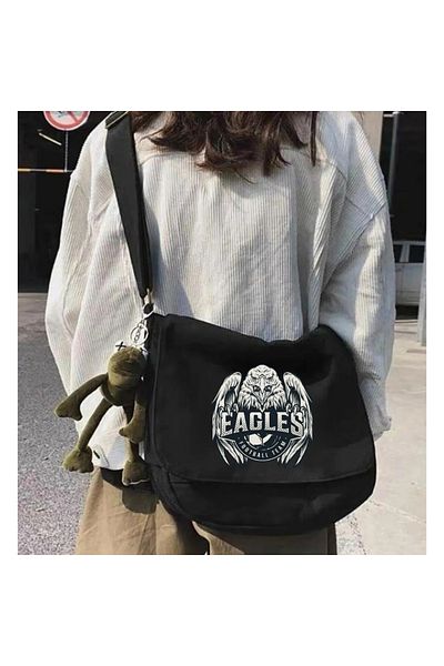 Touz Moda Black Messenger Bag with Eagle Print