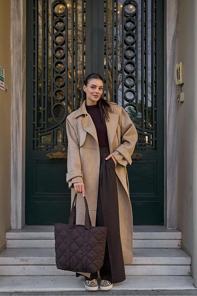 Madamra Braune Damen-Pufftasche mit Steppmuster