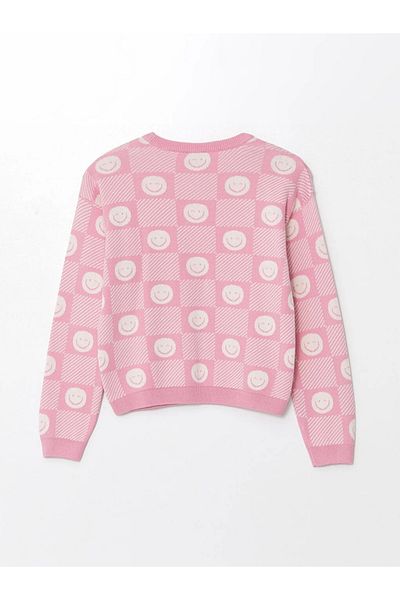 LC Waikiki Lcw Kids Pink Crew Neck Patterned Long Sleeve Girls Sweater Sweater