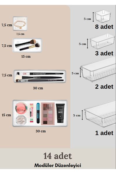 Flash Bazaar 14 Piece Jewelry Accessory Organizer Box - Transparent Organizer Drawer Inside