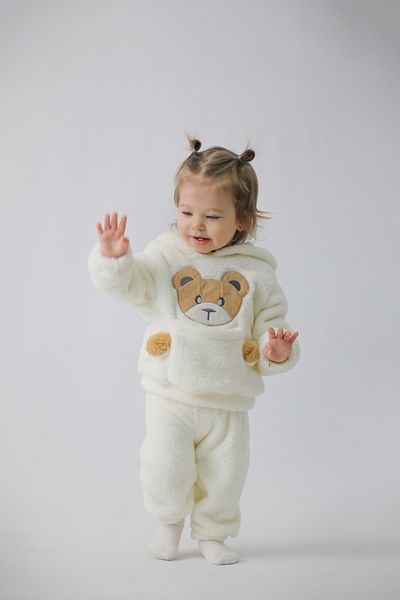 COOLMINIES Unisex Welsoft Plush Winter Hooded Teddy Bear Embroidered Baby Kids Set