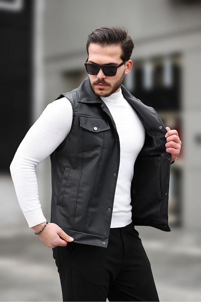HBT New Season Casual Cut Pocket Detailed Leather Vest
