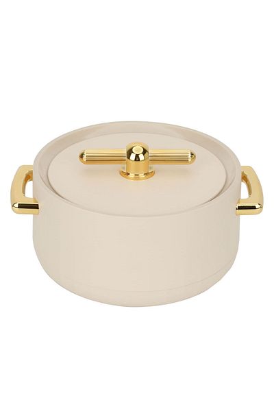 Alsaif Gallery Light beige round food container with golden handle, 200 ml